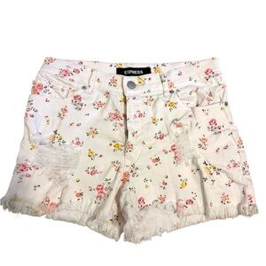 2/$30 Express Vintage Floral White High Rise Distressed Denim Shorts Size 4